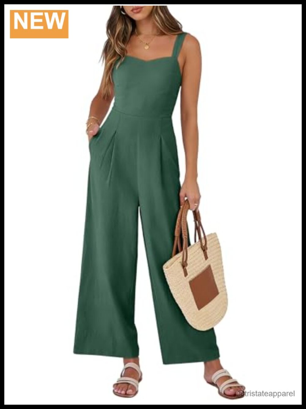 ANRABESS Women's Wide Leg Sleeveless Jumpsuit Smocked Back Casual Romper
